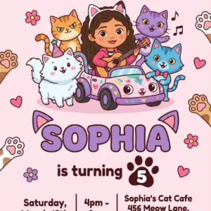 gabby dollhouse birthday invitation