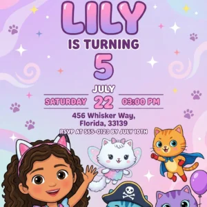 gabby dollhouse birthday invitation