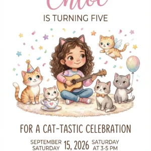 gabby dollhouse watercolor cat birthday invitation