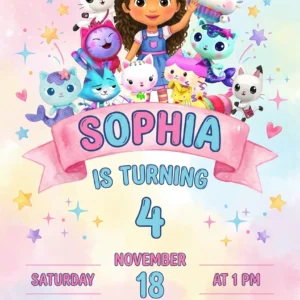 gabby dollhouse birthday invitation