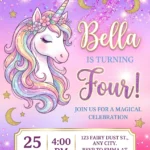 pink unicorn birthday invitation