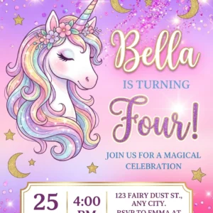 pink unicorn birthday invitation