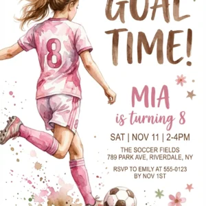 girl soccer birthday invitation