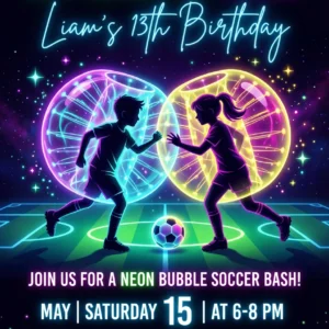 bubble soccer birthday invitation