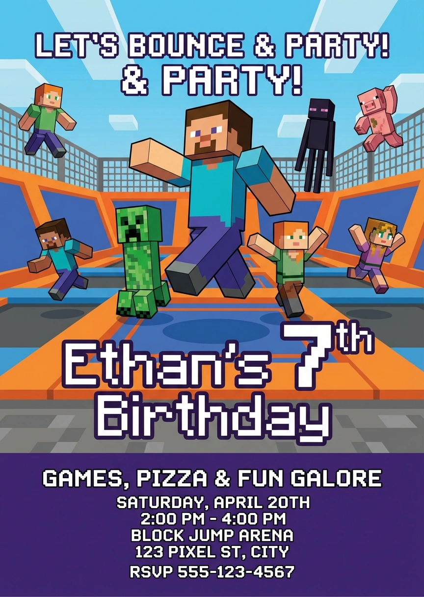 zone trampoline park birthday invitation