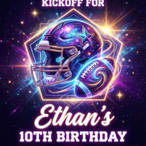 neon football birthday invitation