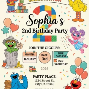 sesame street 2nd birthday invitation