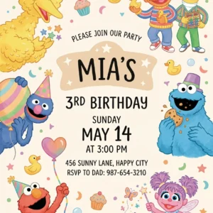 sesame street watercolor birthday invitation