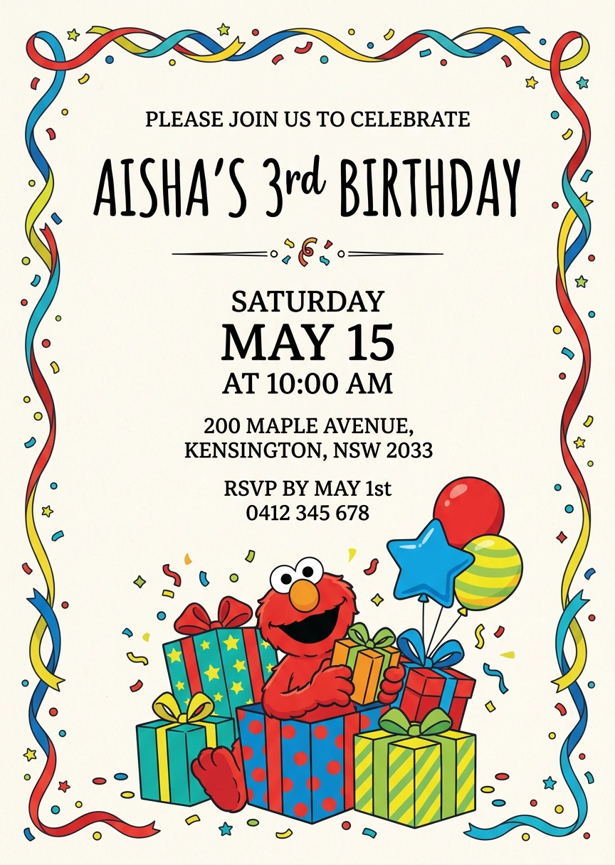 elmo 1st birthday invitation
