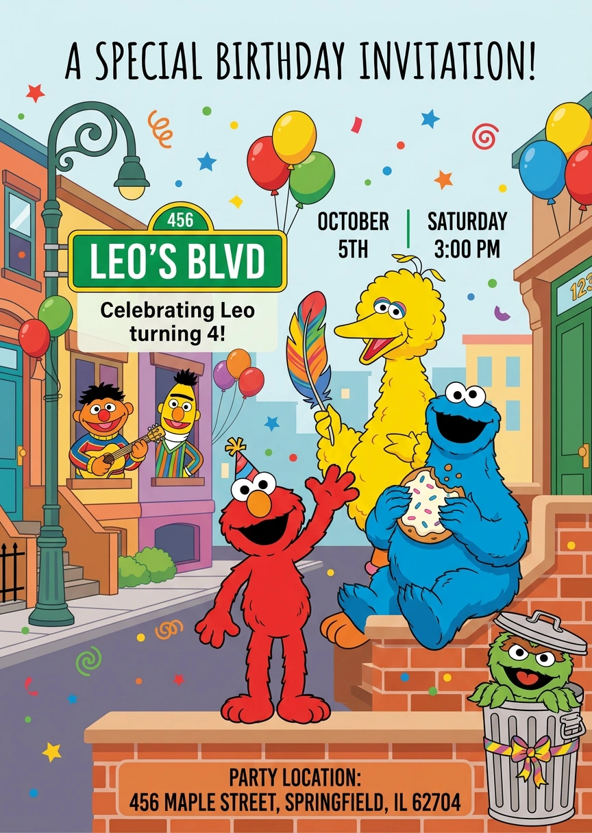 sesame street birthday invitation