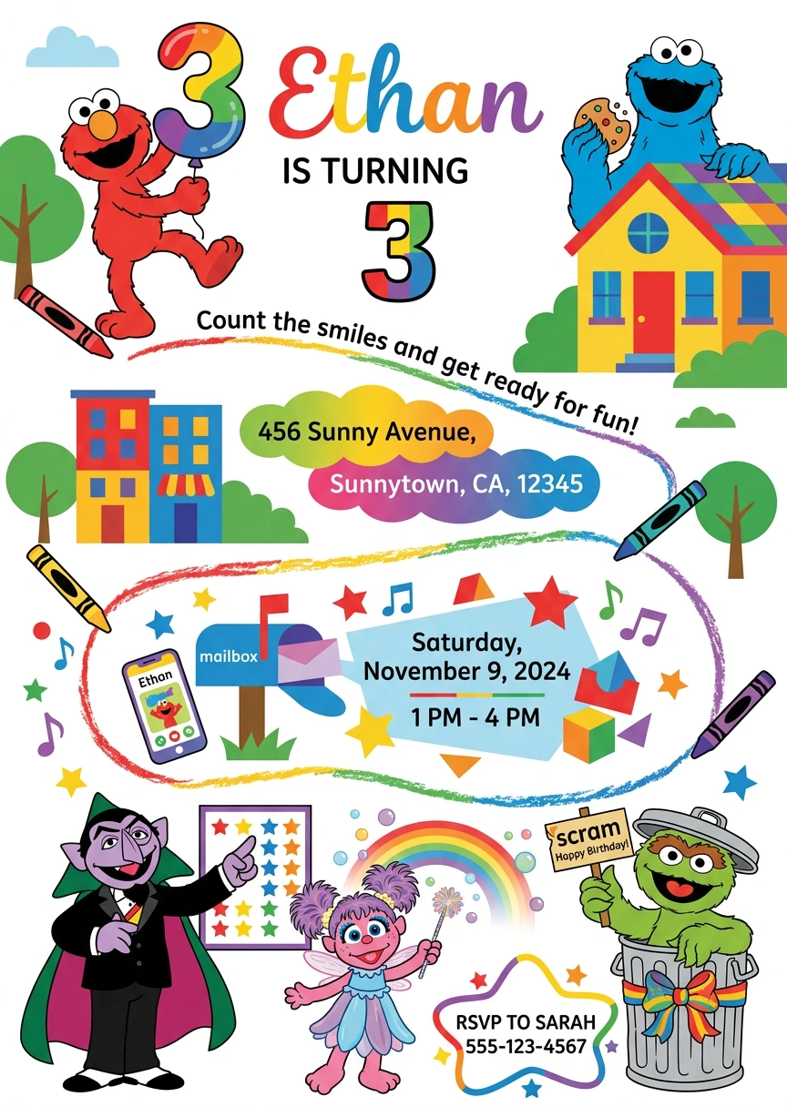 sesame street birthday invitation