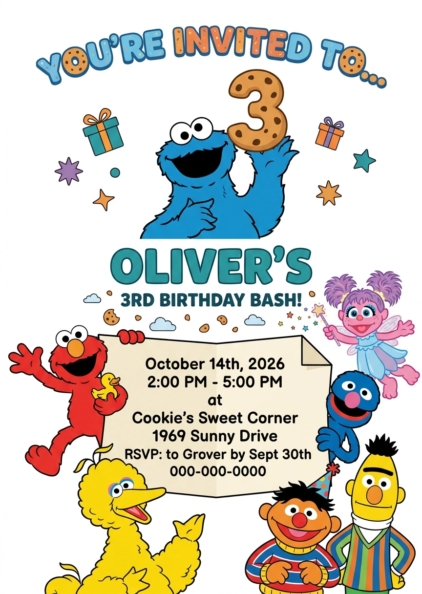 sesame street birthday invitation