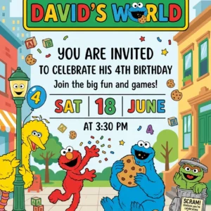 sesame street 4th birthday invitation