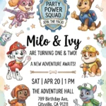 paw patrol joint birthday invitation