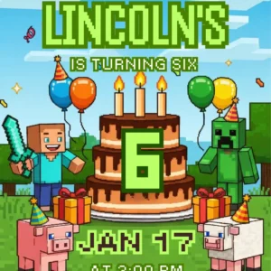 pixel gaming birthday invitation