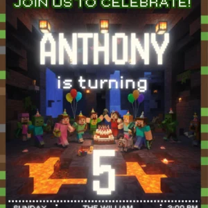 pixel craft gamer birthday invitation