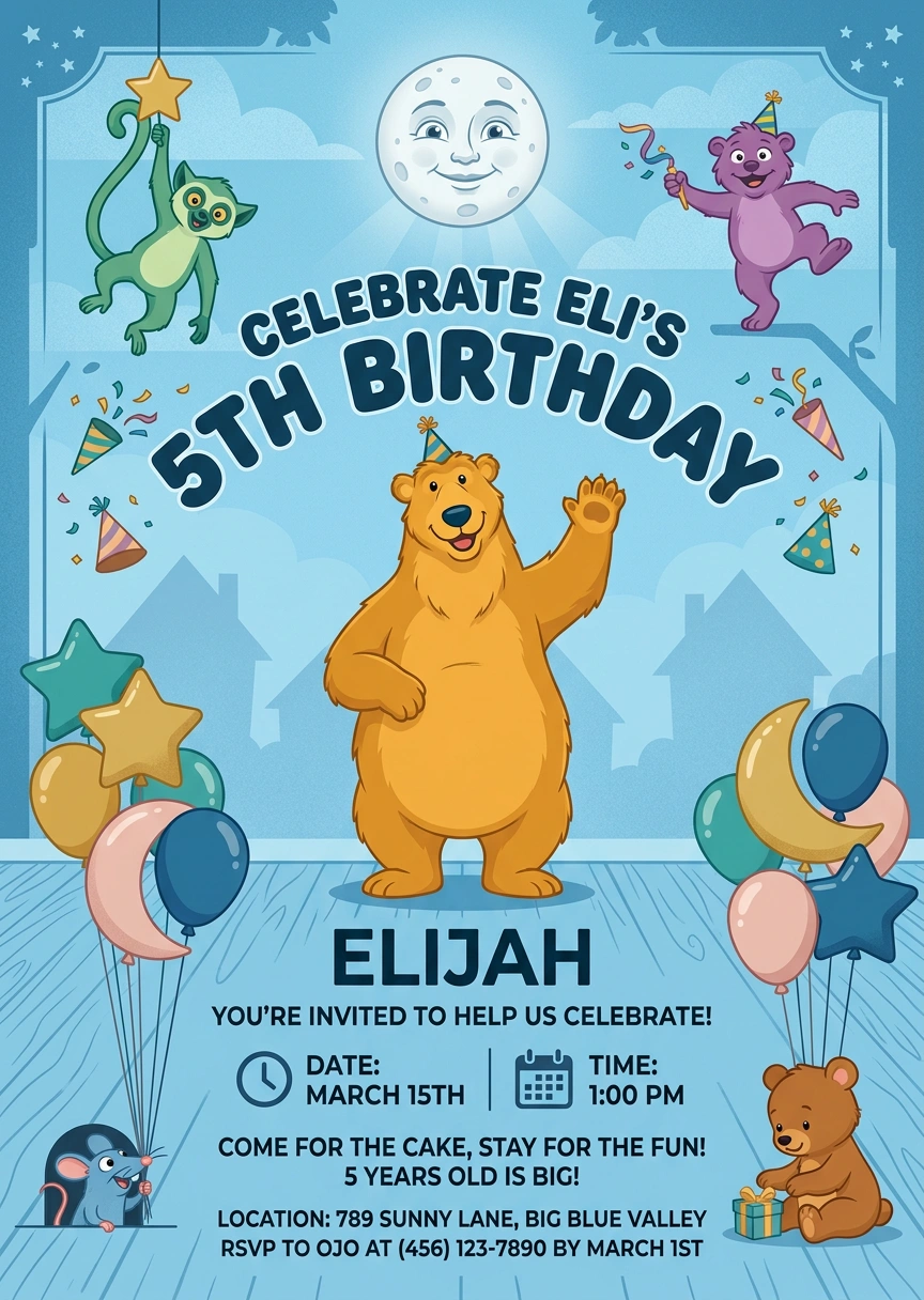 bear big blue house birthday invitation