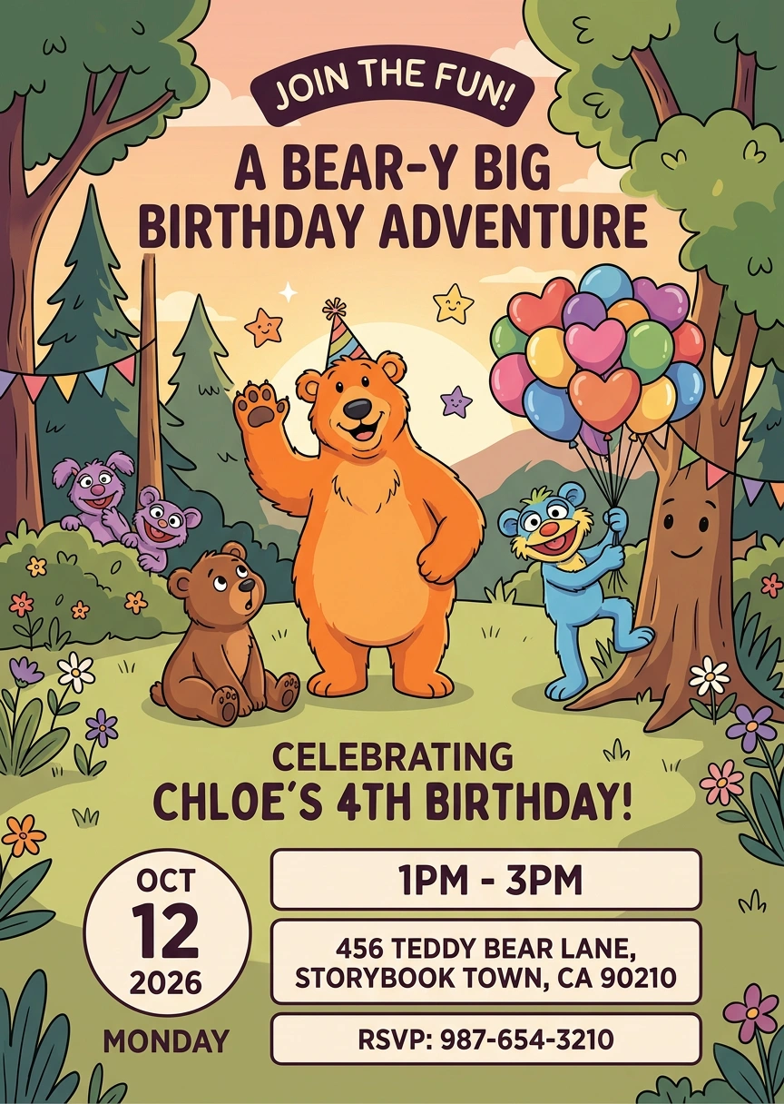 blue house inspired birthday invitation