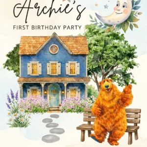 bear blue house birthday welcome sign