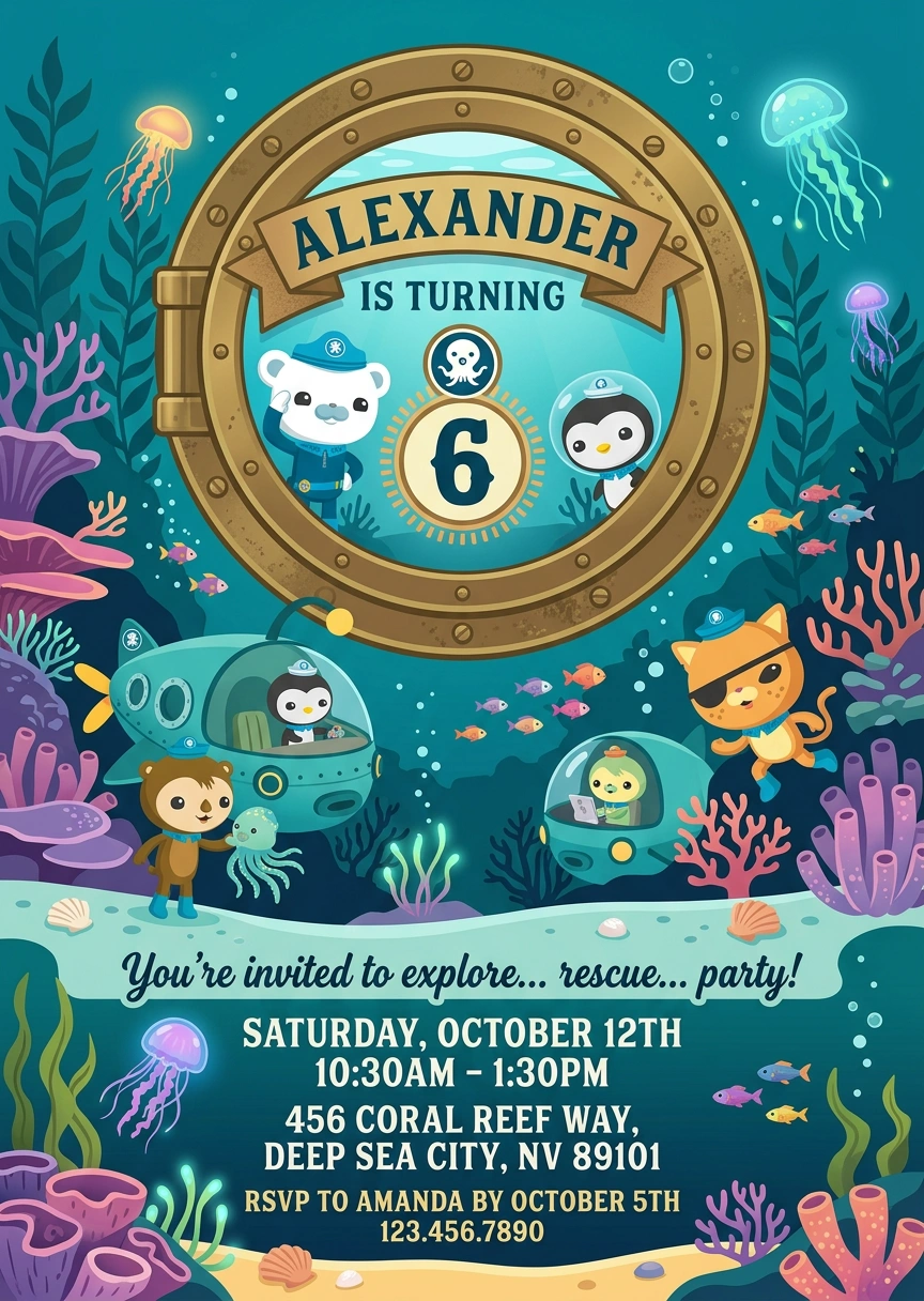 octonauts invitation birthday party invitation