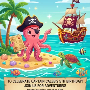 sea monster kraken birthday party invitation
