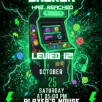 neon arcade gamer birthday invitation