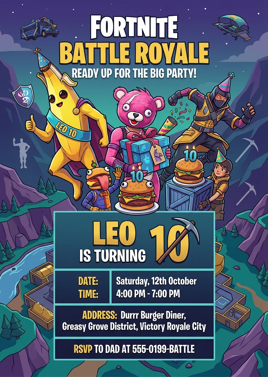 fort game birthday invitation