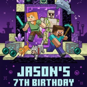 pixel block gamer birthday invitation
