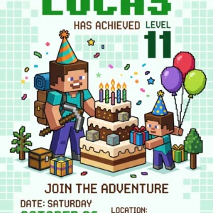 pixel block birthday invitation
