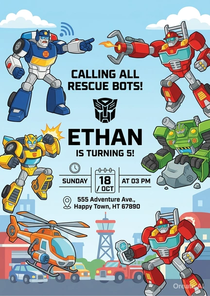 rescue bots birthday invitation