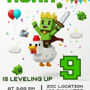 boys pixel game birthday invitation