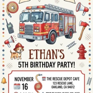 fire truck birthday invitation
