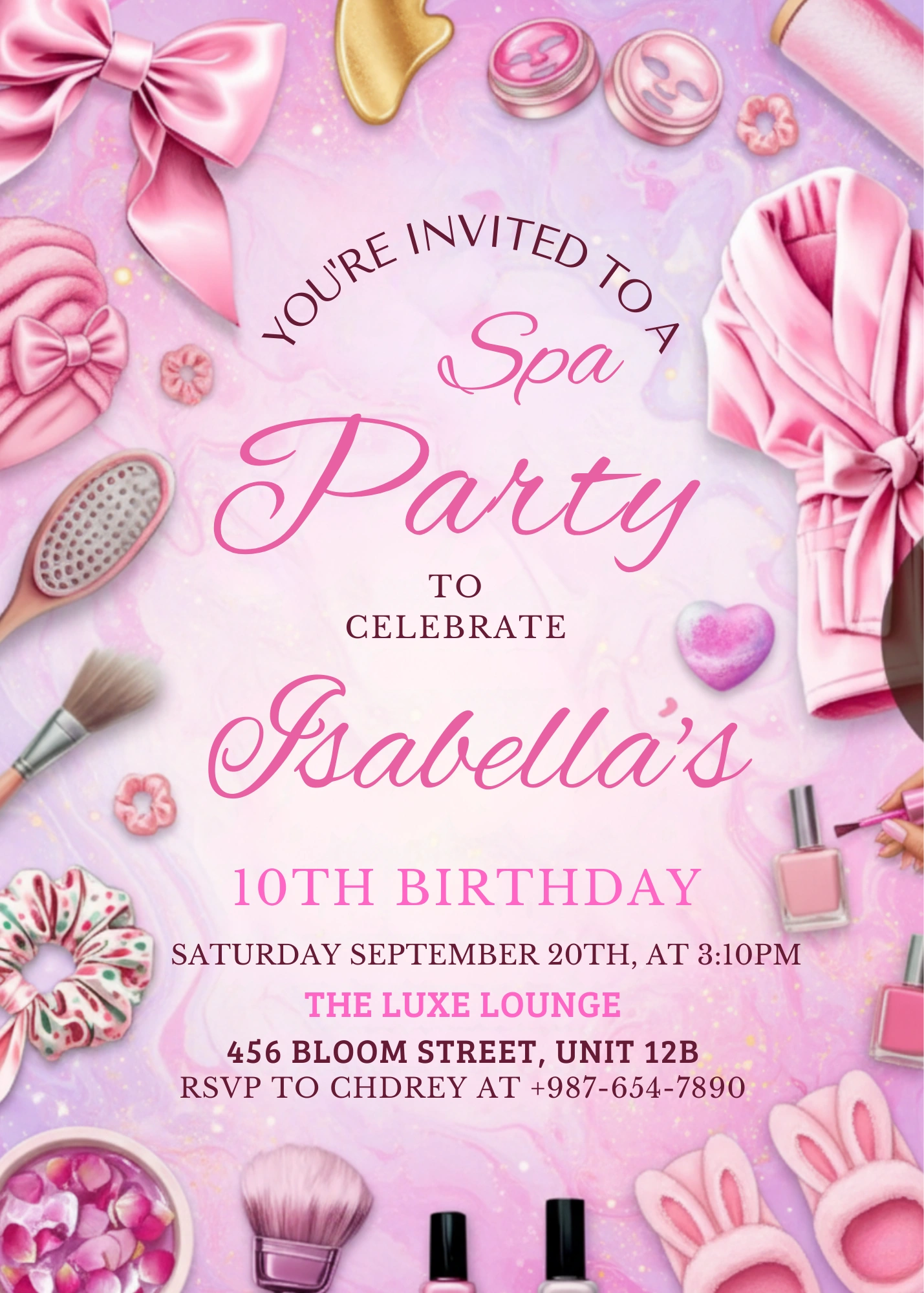 spa birthday party invitation