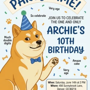 shiba inu birthday invitation