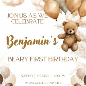 teddy bear first birthday invitation