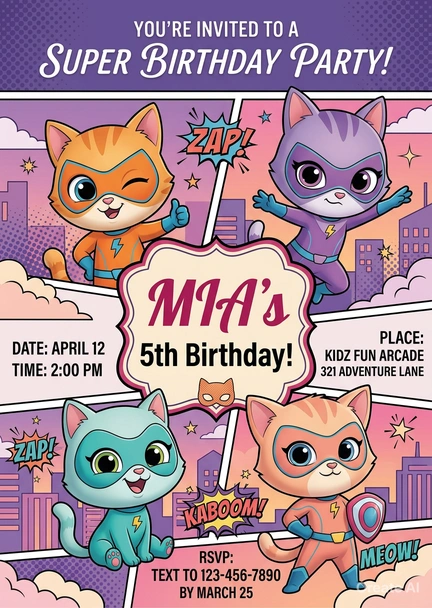 superkitties birthday invitation