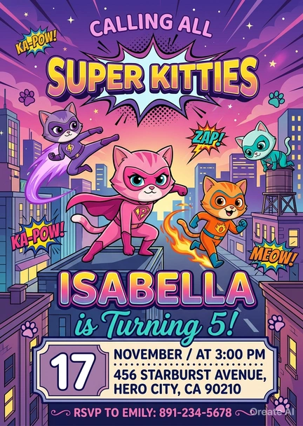 tation super kitties superkitty birthday invitation