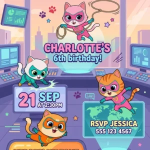 vitation super kitty superkitty birthday invitation