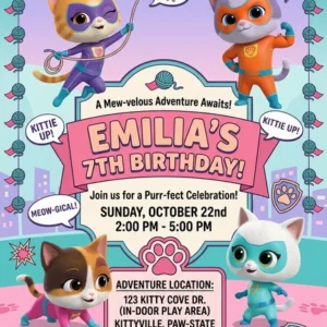 super kitties birthday invitation
