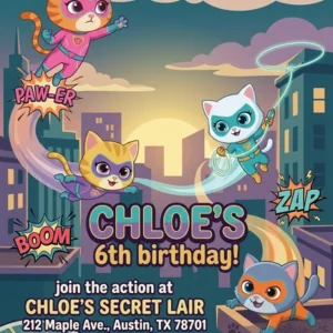 tation super kitties superkitty birthday invitation
