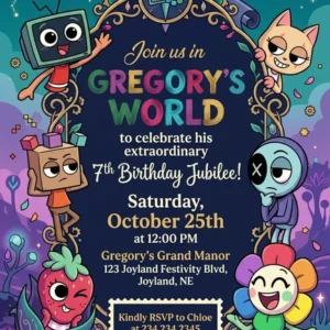 world dandy twisted toon birthday invitation
