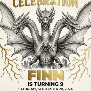 theme golden monster boy birthday invitation