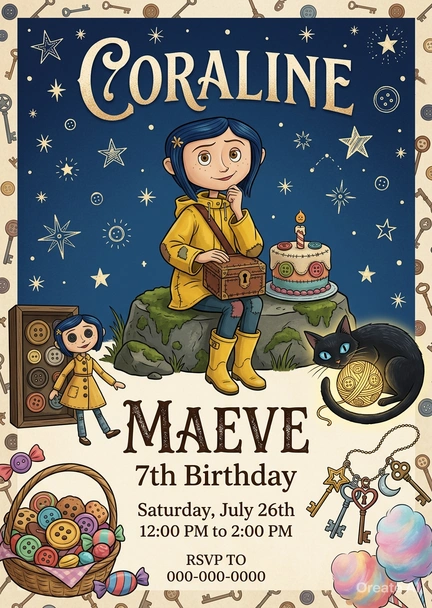 coraline birthday invitation