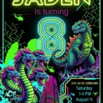 neon monster birthday invitation