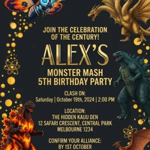 godzilla theme birthday invitation