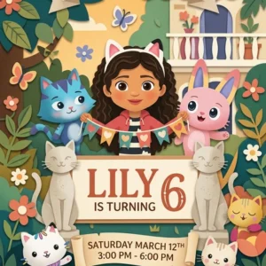 gabby dollhouse birthday invitation