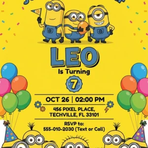 yellow minions birthday invitation