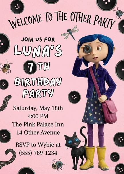 coraline birthday invitation