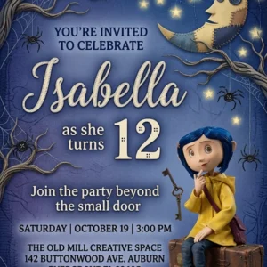 coraline birthday invitation