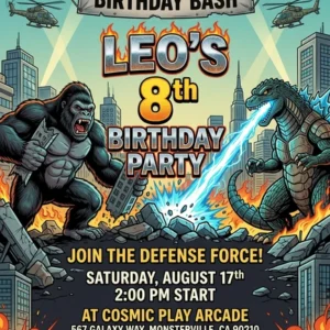 king kong vs godzilla birthday invitation